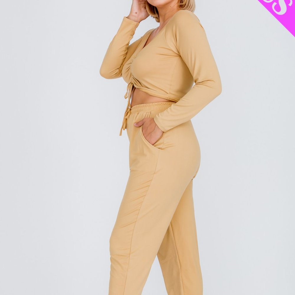 Safari Ruched Crop Top Pants Set
